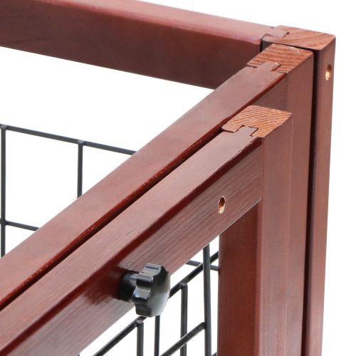  Pet Fence Gate Free Standing Adjustable Dog Gate Indoor Solid Wood Construction