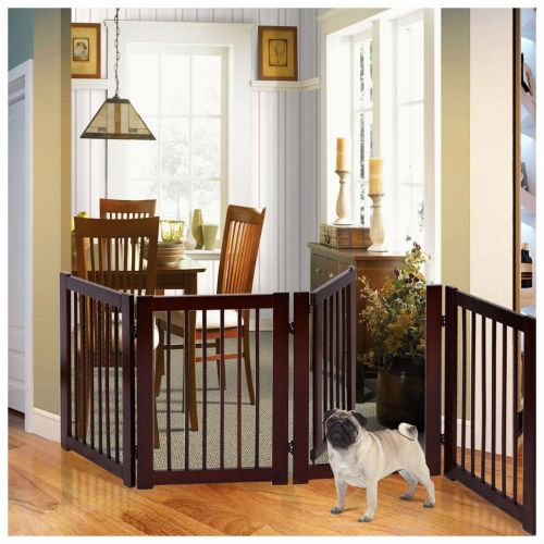  Unknown 30 Configurable Folding Free Standing 4 Panel Wood Pet Dog Safety Fence w Gate
