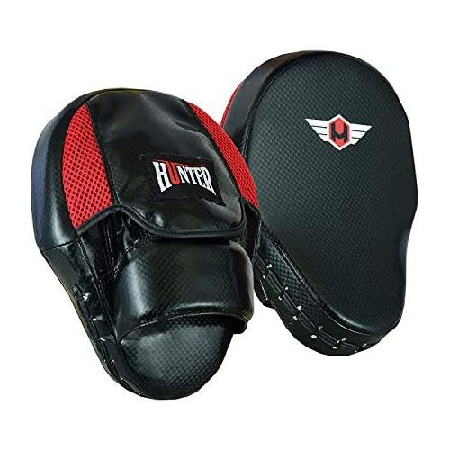  Hunter Boxing Pads Gel Focus Mitts Leather MMA Muay Thai Hook and Jab Curved Kickboxing Training Strike Target Hand Pads Martial Arts Punching Shield