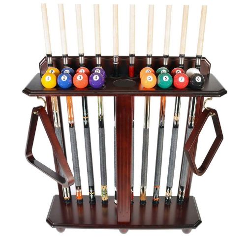  Unknown Cue Rack Only- 10 Pool - Billiard Stick & Ball Set Floor - Stand Mahogany Finish