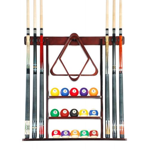  Unknown Cue Rack Only- 6 Pool Billiard Stick Wall Rack Holder Mahogany Scratch + Dent