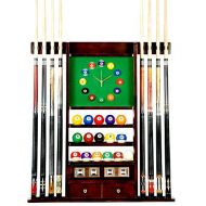 Unknown Cue Rack Only - 8 Pool - Billiard Stick & Ball Wall Rack W Clock Mahogany Finish