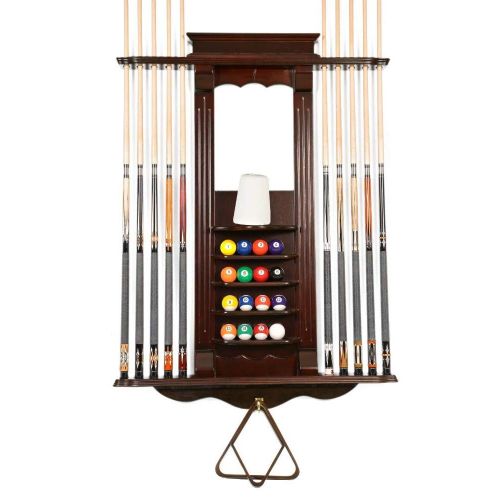  Unknown Cue Rack Only- 10 Pool - Billiard Stick & Ball Set Wall Rack Mahohany Finis