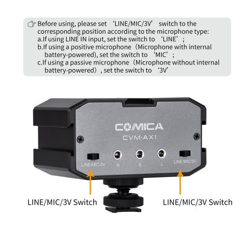  Unknown Comica Universal 3.5mm Dual Group Amplifier Microphone Amplifier Audio Mixer Adapter for DSLR Camera Canon Nikon Panasonic Sony Camcorder