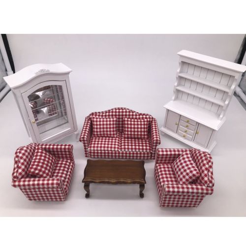  Unknown MagiDeal Handcrafts 1/12 Dollhouse Miniature Sofa & Table &Display Cabinet & Bookshelf Room Furniture Kit 10 Pieces
