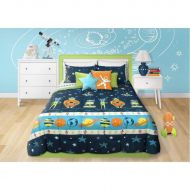 Unknown 3 Piece Boys Blue Multi Outer Space Themed Comforter Full Queen Set, Beautiful Planets Stripe, Rocket Ships, Spacesuits, Robots, Stars, Polka Dots Print, Fun Imaginative Adventure