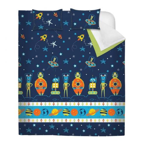  Unknown 3 Piece Boys Blue Multi Outer Space Themed Comforter Full Queen Set, Beautiful Planets Stripe, Rocket Ships, Spacesuits, Robots, Stars, Polka Dots Print, Fun Imaginative Adventure