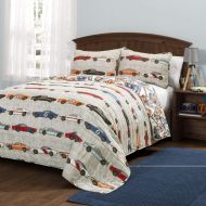 Unknown 3pc Adorable Blue Red Yellow Grey White Full Queen Quilt Set, Polyester, Race Car Themed Bedding Colorful Fun Cute Cars Road Novelty Boys Teen Kids Racing Auto