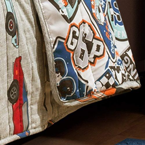  Unknown 3pc Adorable Blue Red Yellow Grey White Full Queen Quilt Set, Polyester, Race Car Themed Bedding Colorful Fun Cute Cars Road Novelty Boys Teen Kids Racing Auto