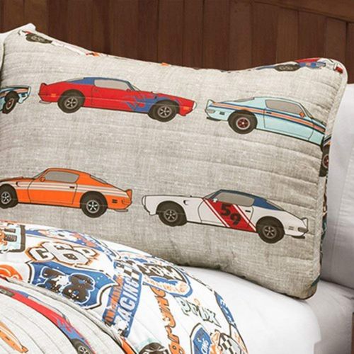  Unknown 3pc Adorable Blue Red Yellow Grey White Full Queen Quilt Set, Polyester, Race Car Themed Bedding Colorful Fun Cute Cars Road Novelty Boys Teen Kids Racing Auto