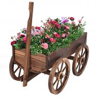 Unknown Wood Wagon Flower Planter Pot Stand W/Wheels Home Garden Outdoor Decor New