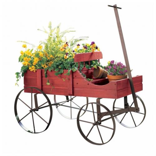 Unknown Unbranded* Garden Planter Wood Green Amish Wheeled Yard Decor Indoor Outdoor Flowers Wagon (Country RED)