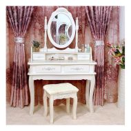 Unknown White Vanity Makeup Dressing Table Set w/Stool 4 Drawer&Mirror Jewelry Wood Desk