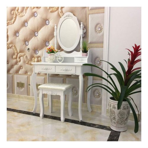  Unknown White Vanity Makeup Dressing Table Set w/Stool 4 Drawer&Mirror Jewelry Wood Desk