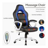 Unknown 6 Point Racing Game Massage Chair Leather Ergonomic Computer Office Chair Blue