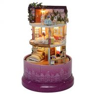 Unknown DIY Miniature Music Box Gifts Wooden Dollhouse Kit Doll House Furniture Rotating Mini House Decor with LED Birthday Xmas Best Gifts (Corner Meet)