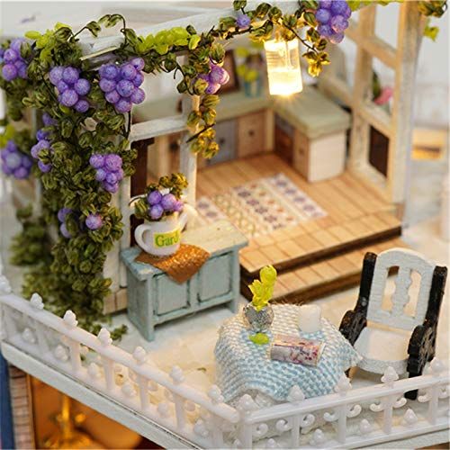  Unknown DIY Miniature Music Box Gifts Wooden Dollhouse Kit Doll House Furniture Rotating Mini House Decor with LED Birthday Xmas Best Gifts (Corner Meet)