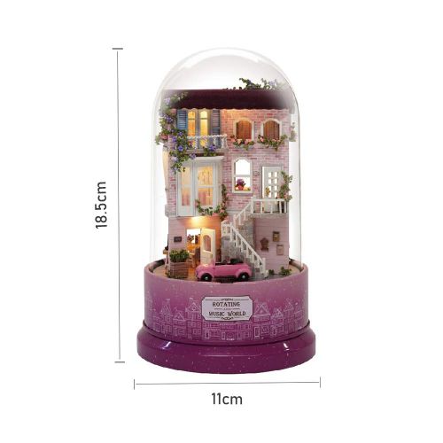  Unknown DIY Miniature Music Box Gifts Wooden Dollhouse Kit Doll House Furniture Rotating Mini House Decor with LED Birthday Xmas Best Gifts (Corner Meet)