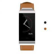 Unknown Blood Pressure Monitor Watch - Leather Band Smartwatch with Heart Rate Monitor Pedometer Sleep Monitor Message & Call Reminder Compatible with Android and iOS Phone - Brown