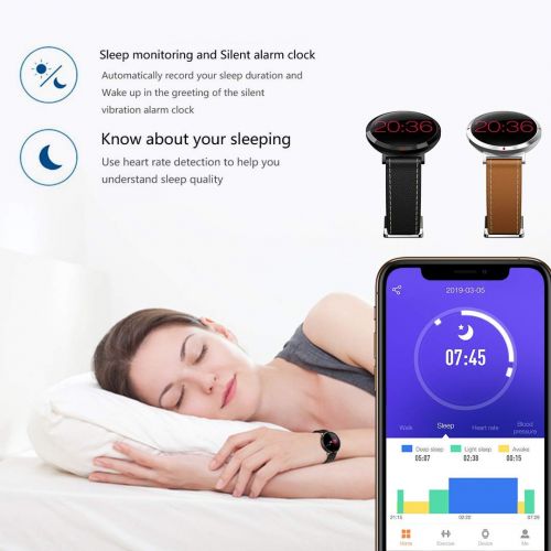  Unknown Blood Pressure Monitor Watch - Leather Band Smartwatch with Heart Rate Monitor Pedometer Sleep Monitor Message & Call Reminder Compatible with Android and iOS Phone - Brown