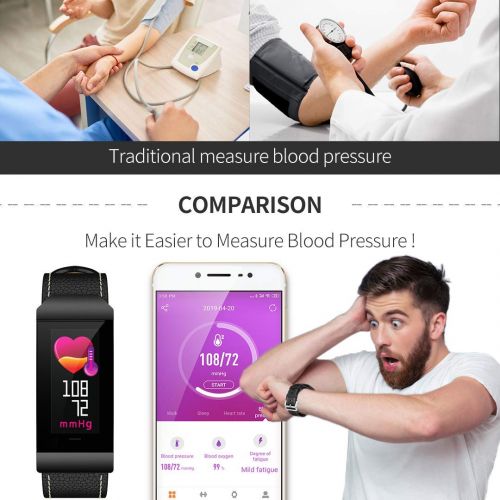  Unknown Blood Pressure Monitor Watch - Leather Band Smartwatch with Heart Rate Monitor Pedometer Sleep Monitor Message & Call Reminder Compatible with Android and iOS Phone - Brown