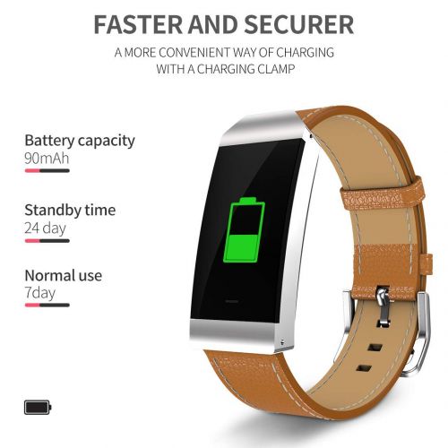  Unknown Blood Pressure Monitor Watch - Leather Band Smartwatch with Heart Rate Monitor Pedometer Sleep Monitor Message & Call Reminder Compatible with Android and iOS Phone - Brown