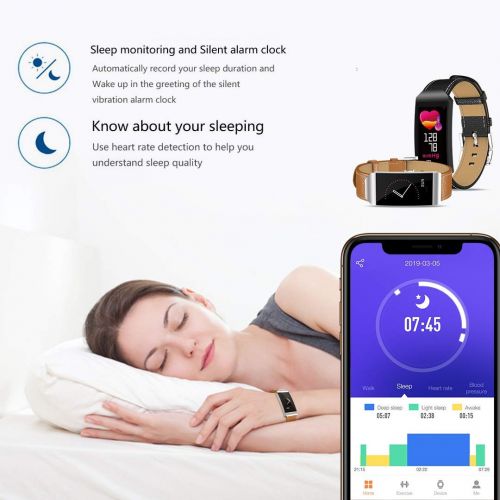  Unknown Blood Pressure Monitor Watch - Leather Band Smartwatch with Heart Rate Monitor Pedometer Sleep Monitor Message & Call Reminder Compatible with Android and iOS Phone - Brown