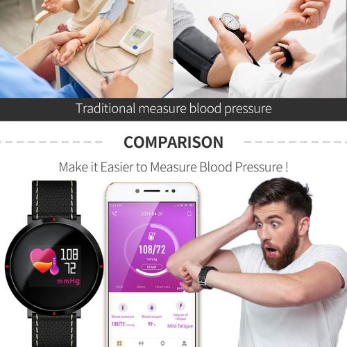  Unknown Blood Pressure Monitor Watch - Leather Band Smartwatch with Heart Rate Monitor Pedometer Sleep Monitor Message & Call Reminder Compatible with Android and iOS Phone - Brown