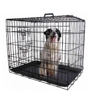 Unknown 30 2 Doors Wire Folding Pet Crate Dog Cat Cage Suitcase Kennel Playpen w/ Tray