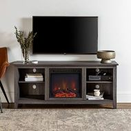 Unknown 58 Fireplace Tv Stand Console - Charcoal Grey Casual Transitional Glass MDF Wood Finish Cable Management