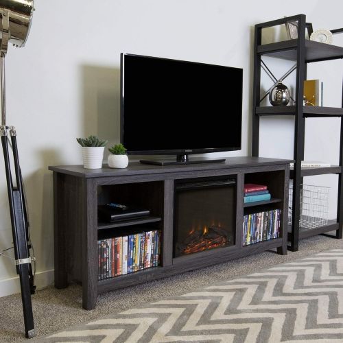  Unknown 58 Fireplace Tv Stand Console - Charcoal Grey Casual Transitional Glass MDF Wood Finish Cable Management