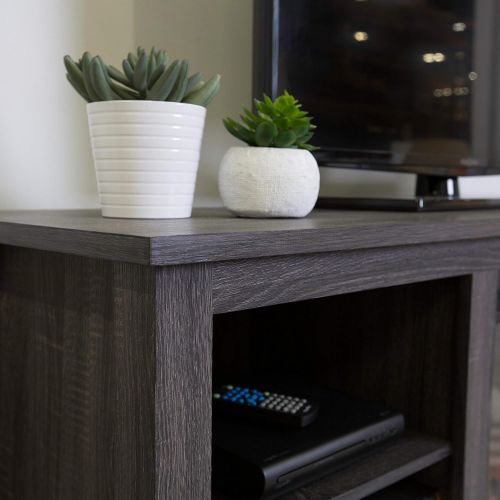  Unknown 58 Fireplace Tv Stand Console - Charcoal Grey Casual Transitional Glass MDF Wood Finish Cable Management