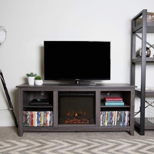  Unknown 58 Fireplace Tv Stand Console - Charcoal Grey Casual Transitional Glass MDF Wood Finish Cable Management