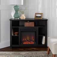 Unknown 44 Highboy Corner Fireplace Tv Stand - Black Casual Transitional Glass MDF Wood Finish Adjustable Shelves Cable Management Media Storage