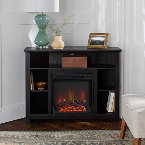  Unknown 44 Highboy Corner Fireplace Tv Stand - Black Casual Transitional Glass MDF Wood Finish Adjustable Shelves Cable Management Media Storage