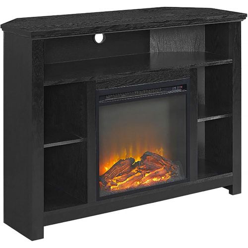  Unknown 44 Highboy Corner Fireplace Tv Stand - Black Casual Transitional Glass MDF Wood Finish Adjustable Shelves Cable Management Media Storage