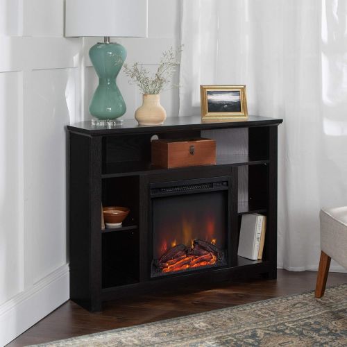  Unknown 44 Highboy Corner Fireplace Tv Stand - Black Casual Transitional Glass MDF Wood Finish Adjustable Shelves Cable Management Media Storage