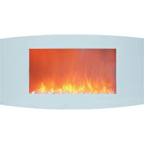  Unknown 35 in. Wall-Mount Electric Fireplace with White Curved Panel and Crystal Rocks Modern Contemporary Glass Programmable