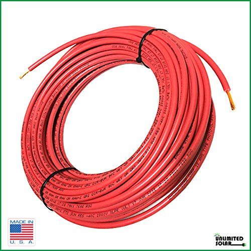  Unlimited Solar 100FT Solar PV Cable, 8 AWG, 2000V Wire, UL 4703 Listed, Copper, PV Approved & Sunlight Resistant, RED Color