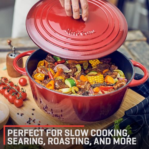  [아마존베스트]Uno Casa Enameled Cast Iron Dutch Oven with Lid - 6 Quart Enamel Coated Cookware Pot with Silicone Handles and Mat