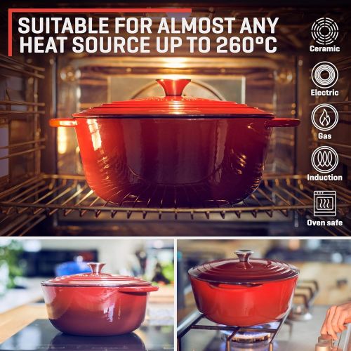  [아마존베스트]Uno Casa Enameled Cast Iron Dutch Oven with Lid - 6 Quart Enamel Coated Cookware Pot with Silicone Handles and Mat