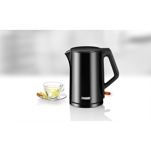  Unold 18525 BLITZKOCHER Design Black, 1,4 Liter Volumen, Warmeisoliert, Doppewandig, Cool-Touch Gehause, Druchgehender Edelstahlbehalter, Abgedecktes Heizelement