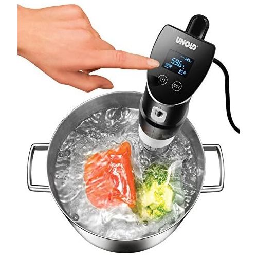  UNOLD 58915 STICK Time Sous Vide Garer fuer alle Toepfe ab 18 cm Hoehe, Temperaturgenauigkeit 0,2°C, einstellbar von 0  95°C, fuer bis zu 20l Wasser, 1.300 Watt, Edelstahl/schwarz, 13