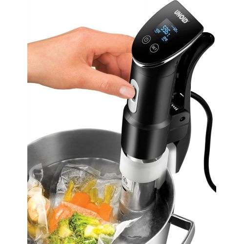  UNOLD 58915 STICK Time Sous Vide Garer fuer alle Toepfe ab 18 cm Hoehe, Temperaturgenauigkeit 0,2°C, einstellbar von 0  95°C, fuer bis zu 20l Wasser, 1.300 Watt, Edelstahl/schwarz, 13