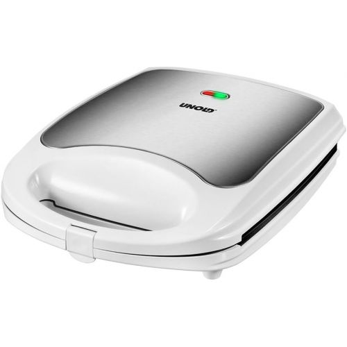  Unold 48480 Sandwich Maker Quadro fuer 4 Toasts gleichzeitig, Antihaft-Beschichtung, Warmeisolierung, automatische Temperaturregelung, 1.100 Watt, weiss/Edelstahl, Plastik, 4 kilogra