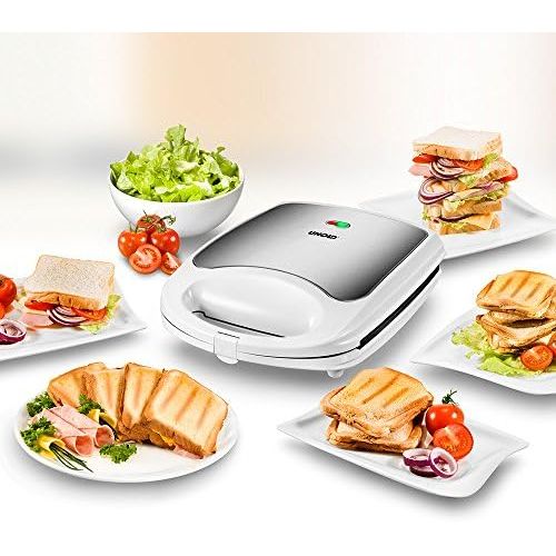  Unold 48480 Sandwich Maker Quadro fuer 4 Toasts gleichzeitig, Antihaft-Beschichtung, Warmeisolierung, automatische Temperaturregelung, 1.100 Watt, weiss/Edelstahl, Plastik, 4 kilogra