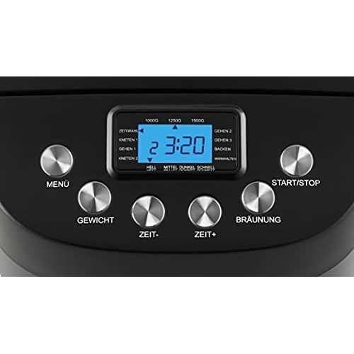  UNOLD 68525 BACKMEISTER Big Black for up to 1,500 g of bread, with 15 programs for gluten free bread, timer function, ware holding function, LCD display, Black