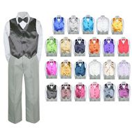 Unotux 4PC Shirt Gray Pants Vest & Bow Tie Set Baby Boy Toddler Kid Formal Suit Sm-7