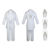 Unotux Baby Boy Kid Christening Baptism Church White Tail Suit Mary Maria on Back Sm-7