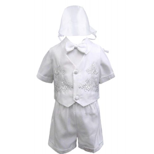  Unotux Baby Boy Christening Baptism White Shorts Cross Vest Set (0M-36M)